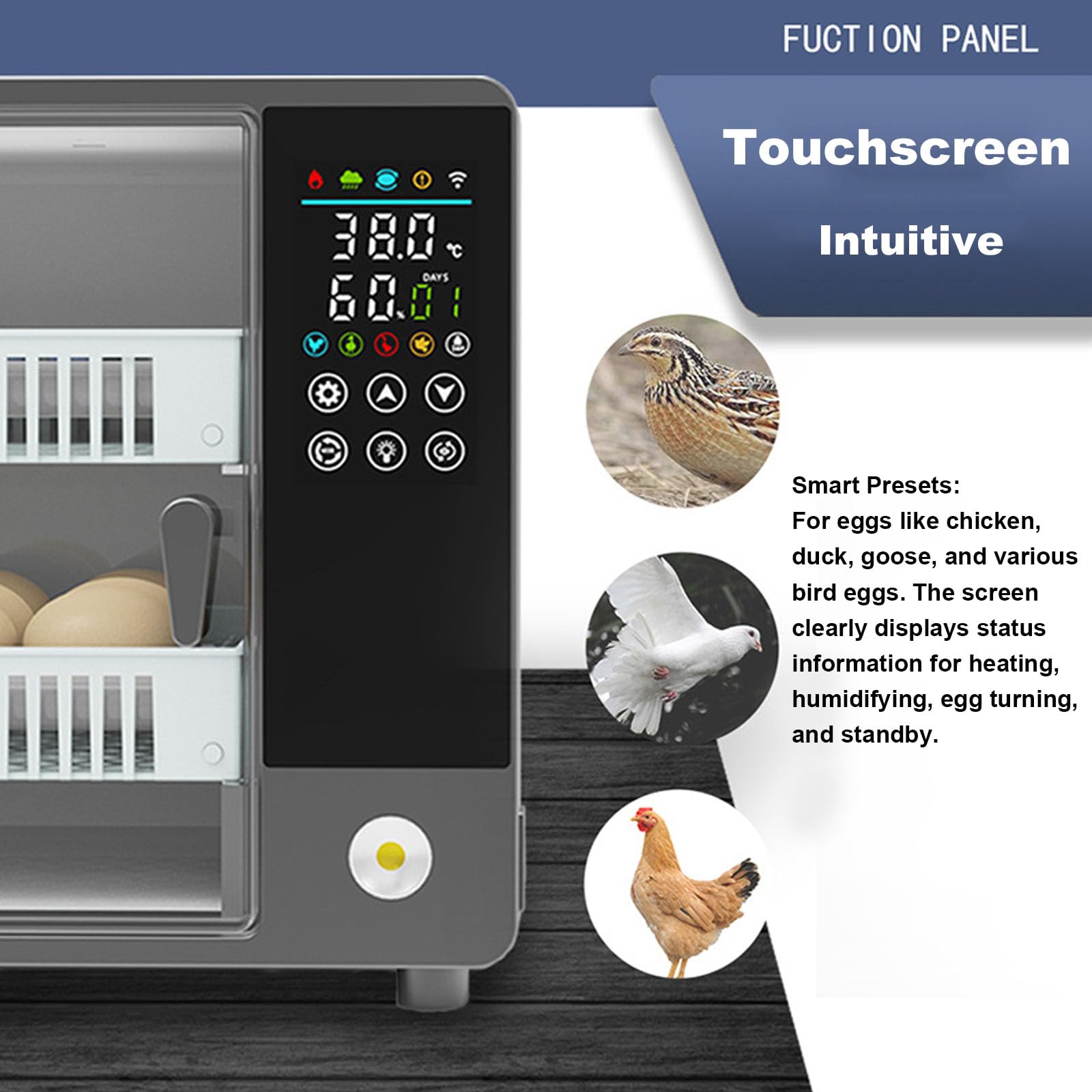 W Pełni Automatyczny Inkubator Do Jaj, Mały Inkubator Do Jaj Kurzych Przepiórczych W Domu, Inteligentny Klujnik Z Funkcją Automatycznego Obracania(Size:24 eggs)