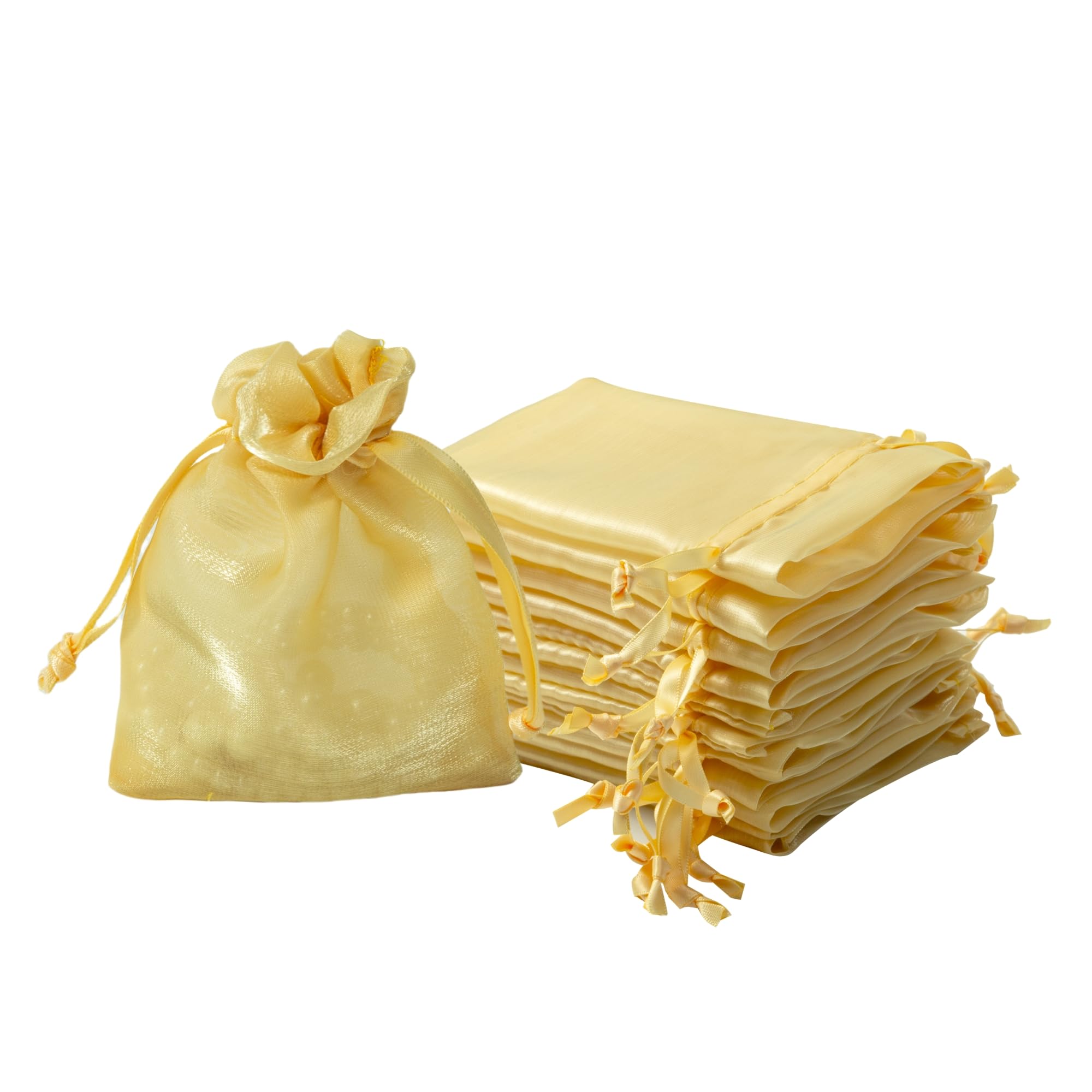 QIANF 20 Pcs Gold Small Organza Bags 3X4 inch for Wedding Favors with Drawstring, Mini Mesh Gift Bags Jewelry Pouch for Candy Bridal Shower Party Favor Baby Shower Christmas — image 1