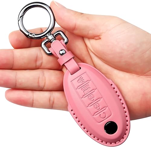 Tukellen para Nissan Funda de Llavero de Cuero con Keychain Compatible con Altima Pathfinder Armada Murano Maxima Rogue Infinity Llave Inteligente