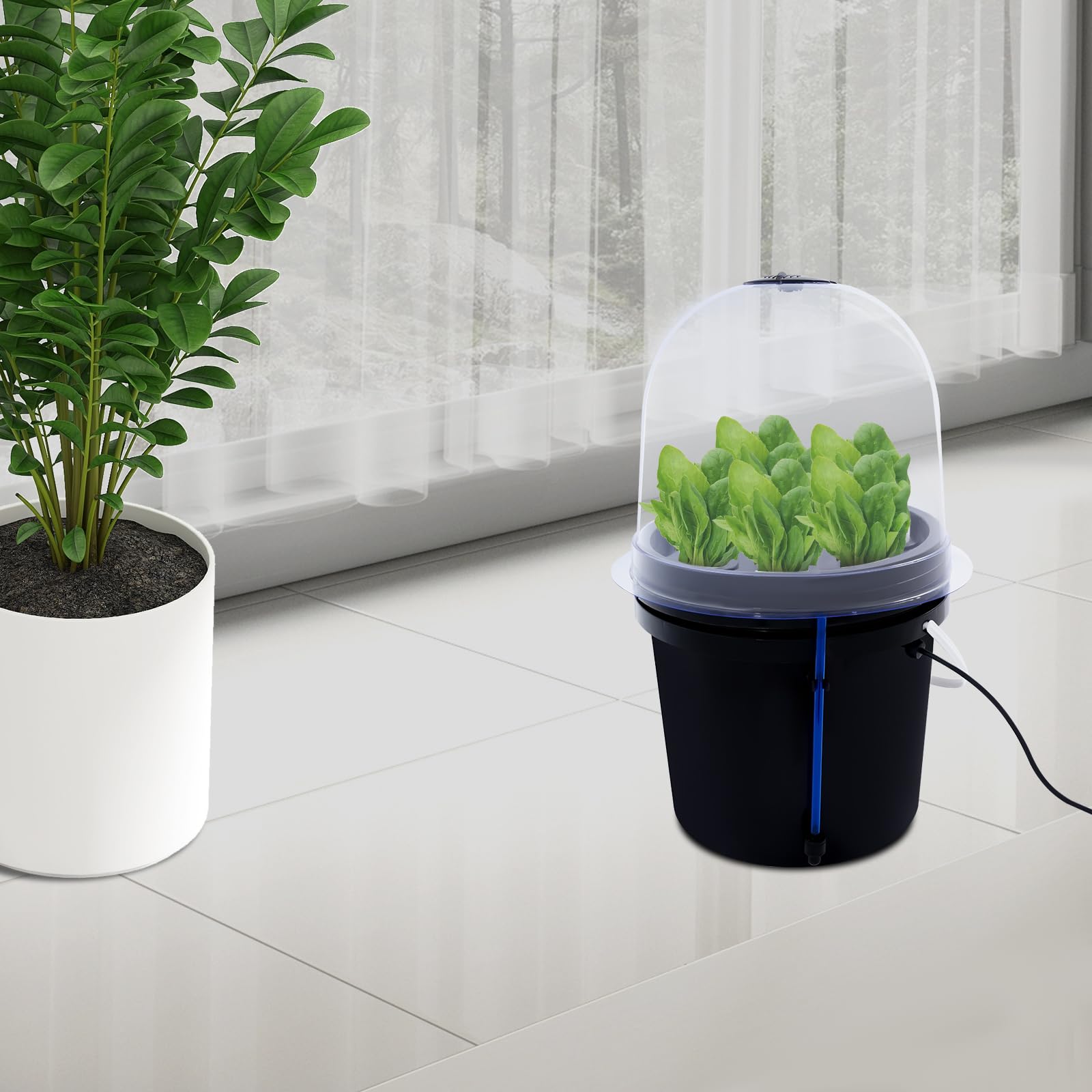 Indoor Hydroponika zestaw do uprawy mgły z automatycznym timerem, 8 | Okrągły system uprawy mgły, do użytku wewnątrz pomieszczeń, z wskaźnikiem poziomu wody, ziół, sałaty, truskawek, balkonu