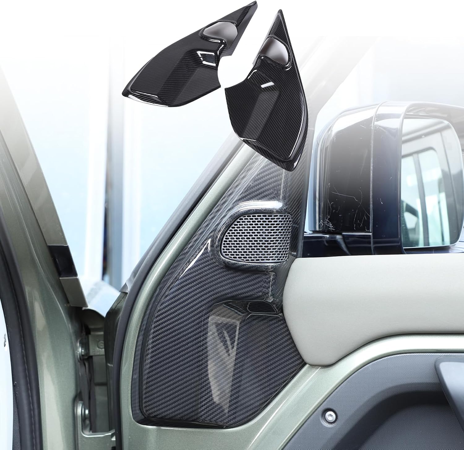 PIUGILH Car Inner Door A-Pillar Horn Cover Panel Compatible with Land Rover Defender 2020-2026 Accessories, Real Carbon Fiber A-Pillar Horn Speaker Cover(Piano Black)