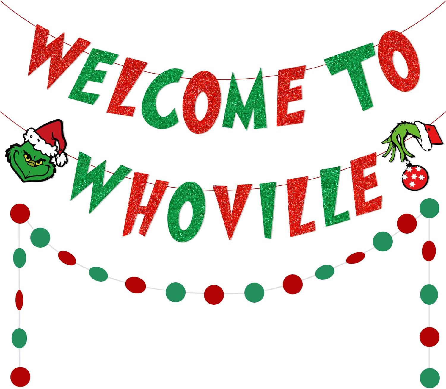 to Whoville Merry Grinchmas Banner, Red and Green Grinch Party
