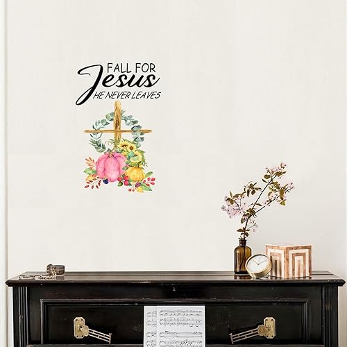 Miniatura 9 de Calcomanías artísticas de pared con texto en inglés "Fall for Jesus He Never Leaves" ("Fall for Jesus He Never Leaves") - Calcomanías de pared con