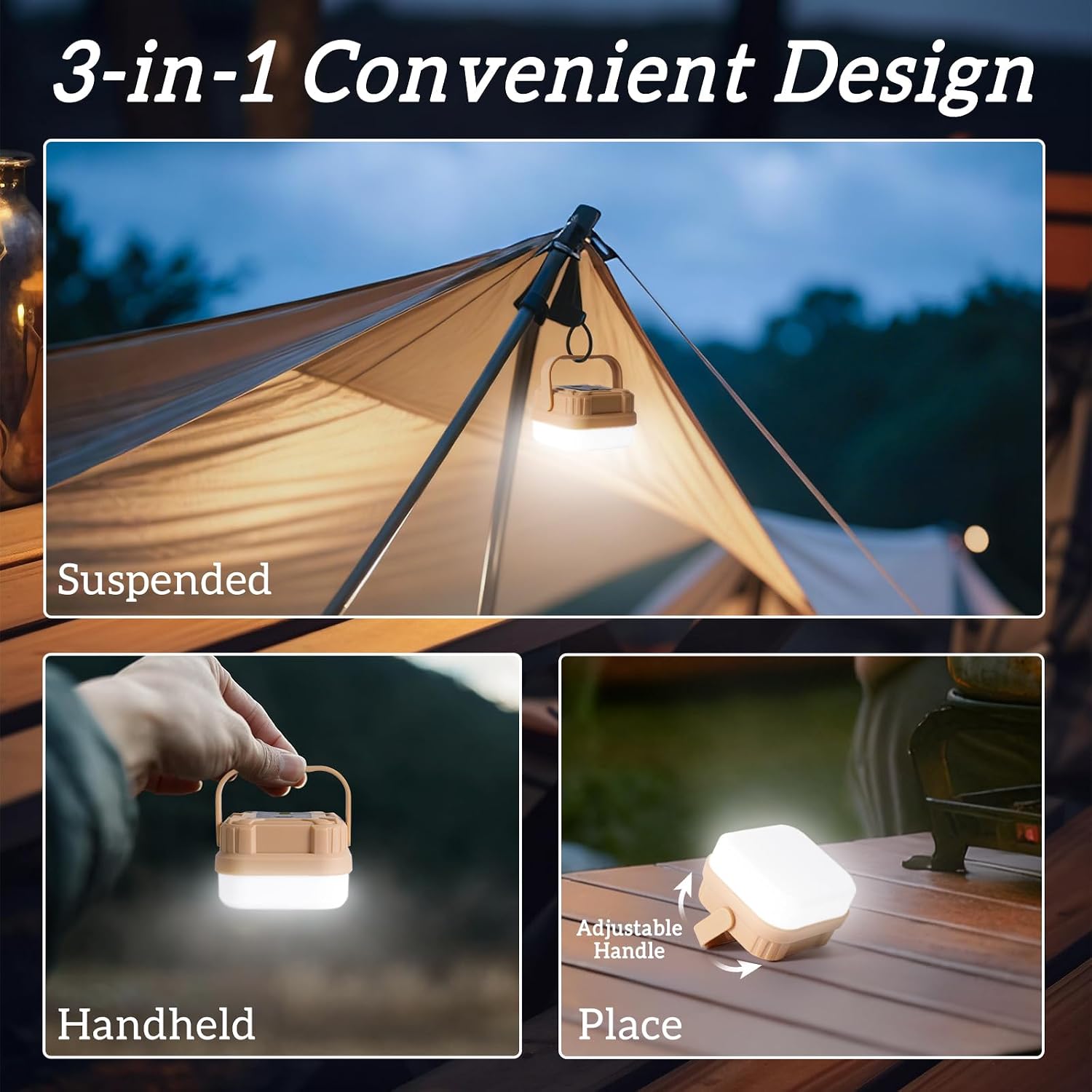 4 Packs Rechargeable Camping Lights LED Camping Lantern, 300LM, 3 Light Modes, Portable IP53 Waterproof Tent Lights for Camp, Outdoor,Hiking, Fishing,Emergency Outage