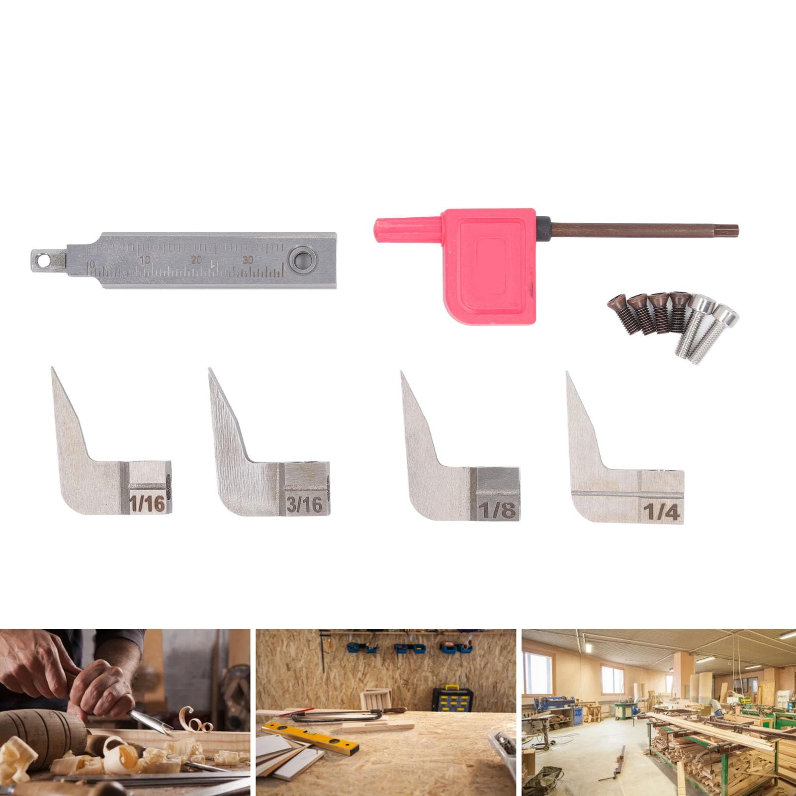 Juego de 4 cuchillas para cepillo de mesa, cuchillas de repuesto para cepillo manual en anchos de 1/16, 1/8, 3/16 y 1/4 de pulgada, cuchillas de carburo para trabajar la madera con