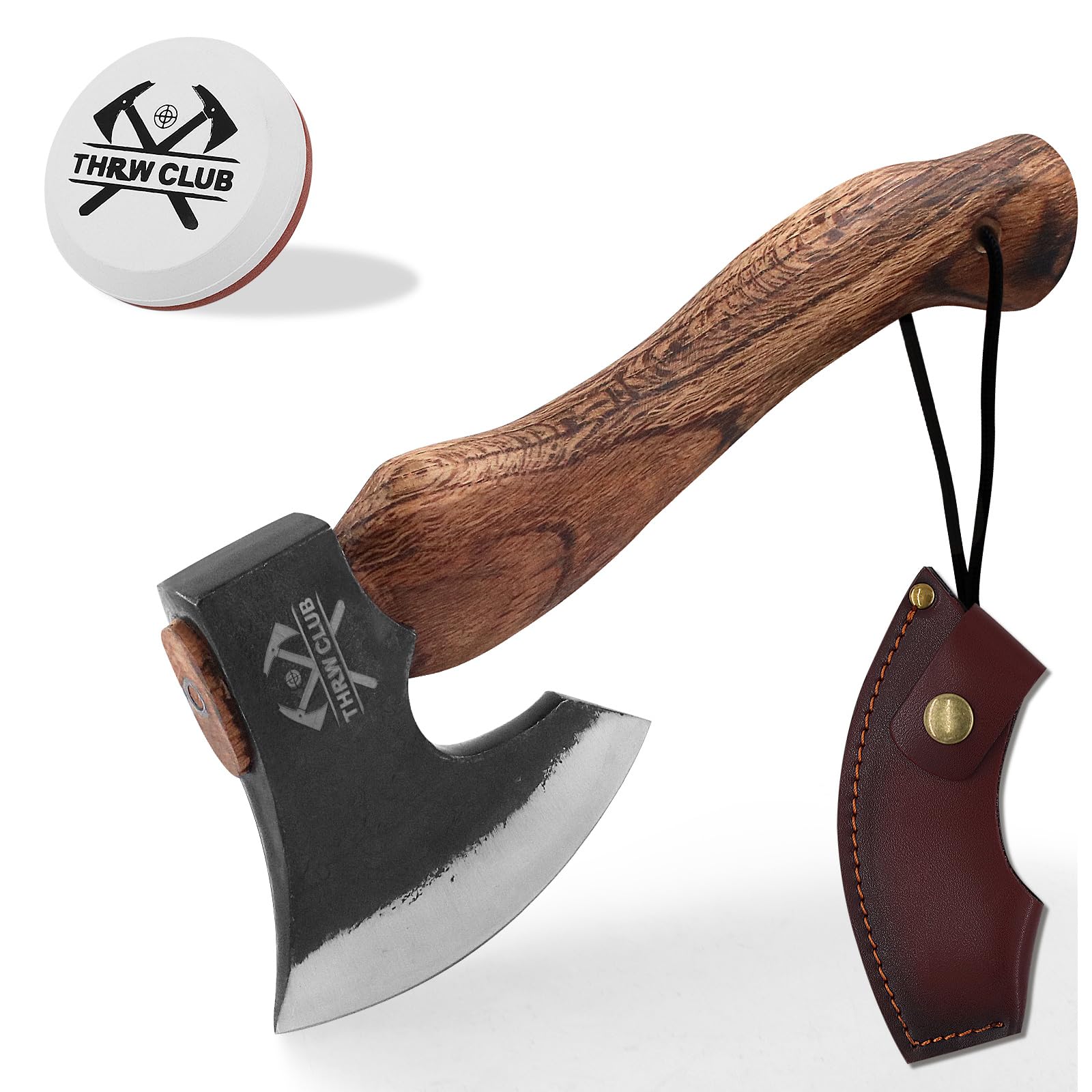 10.7 Inch Hatchet Axe, Camping Hatchet with 1065 High Carbon Steel and Leather Sheath, Bushcraft Hatchete for Chopping and Wood Splitting, Perfect for Outdoor Survival and Adventures