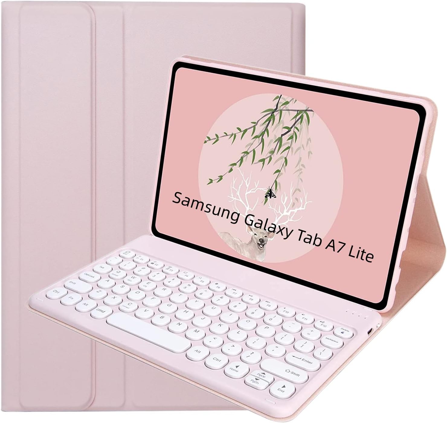 CandyColor Keyboard Case for Samsung Galaxy Tab A7 Lite 8.7" 2021 Case, Detachable Round Keys Wireless BT Keyboard (USB C Port) Stylish Candy Tones for Model T220 T225 T227 (Pink)