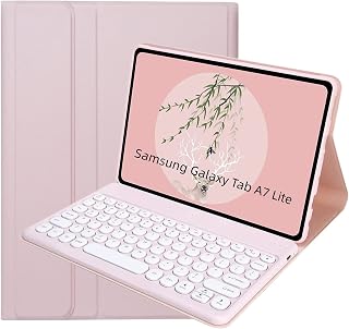 Keyboard Case for Samsung Galaxy Tab A7 Lite 8.7" 2021, Candy Colors Detachable Round Keys Wireless Keyboard (USB C Port) Slim Cover for Model SM-T220 T225 T227 (Pink)