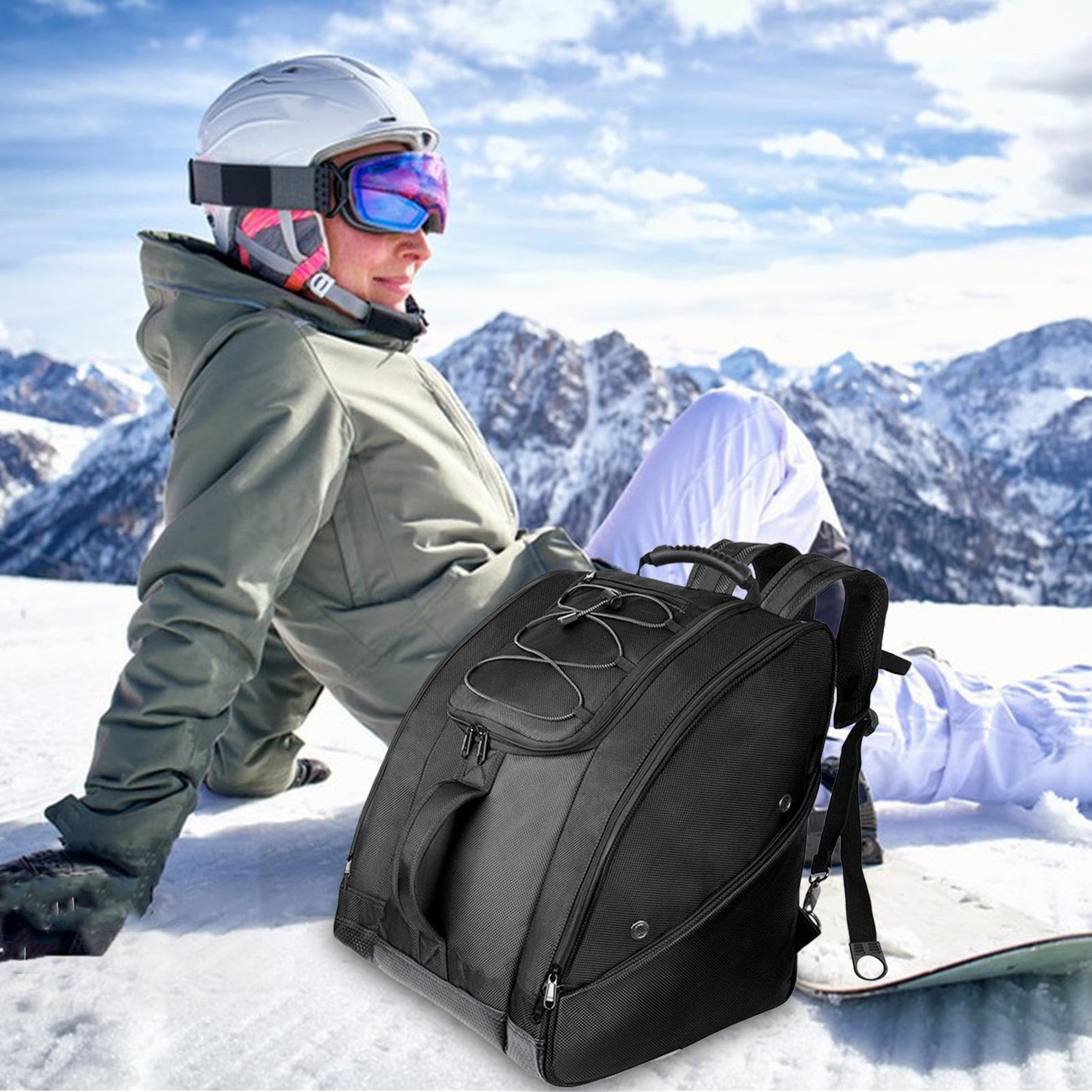 Skischuhtasche – Wasserdichte Tasche Für Skizubehör, 50-Liter-Rucksack Mit Fassungsvermögen, Robuste Nylon-Snowboard-Ausrüstungstasche | Robustes Outdoor-Wintersportgepäck Für Stiefel, Helme, Sc
