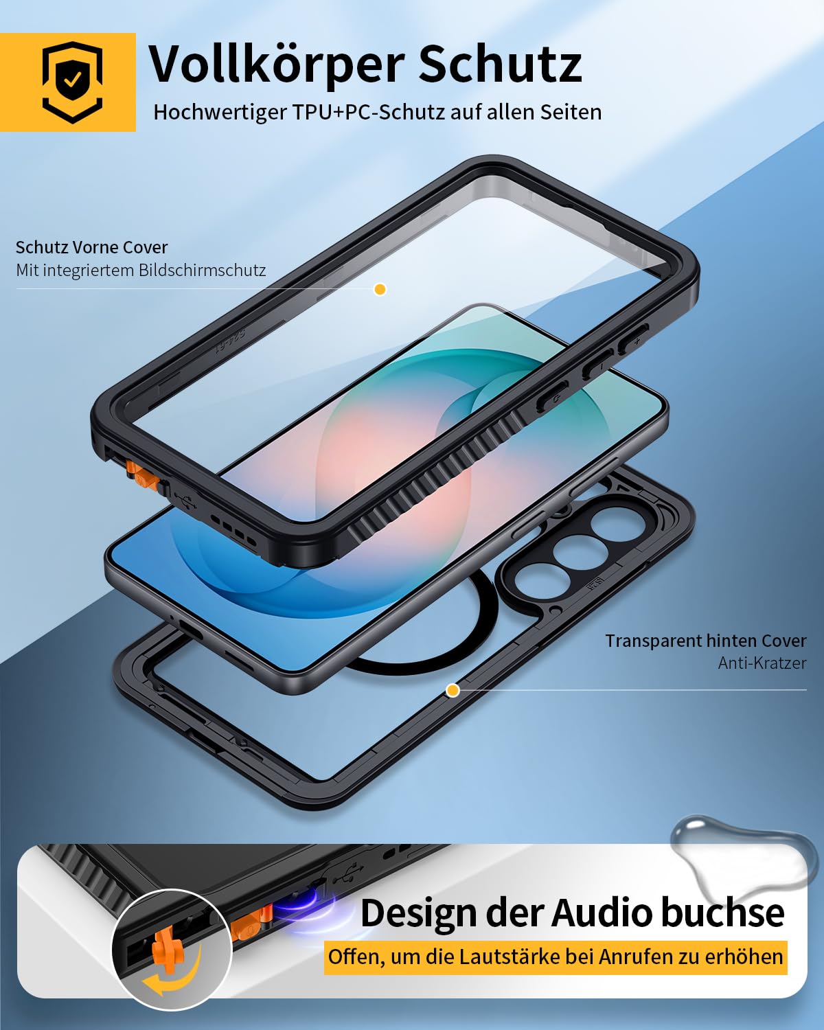 Lanhiem für Samsung Galaxy S26 Hülle, IP68 Wasserdicht Kompatibel mit Magsafe Handyhülle Samsung S26 5G 360 Grad Schutzhülle Magnetisch Stoßfest Staubdicht Sturzfest Outdoor mit Displayschutz, Schwarz