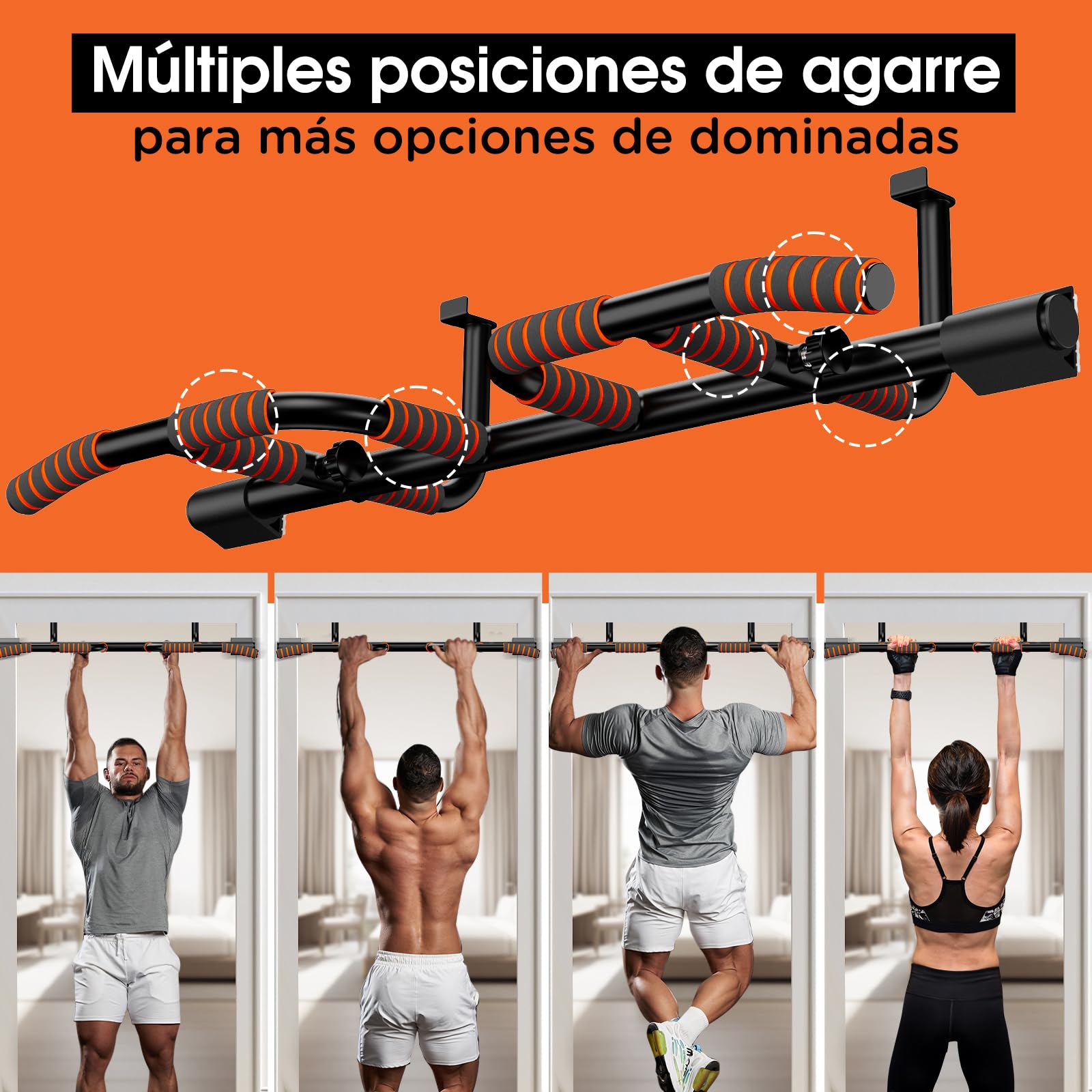 DH FitLife Barra de dominadas para puerta sin tornillos, pull up bar con múltiples agarres, soporta hasta 200 kg, gimnasio en casa, ejercicio espalda y brazos, para marcos de 65 a 92 cm