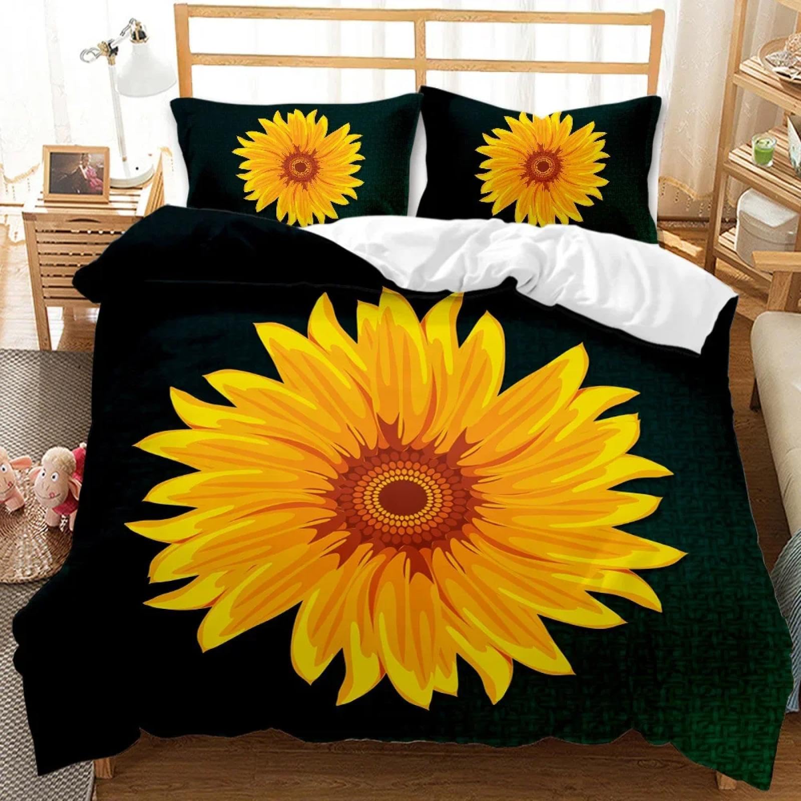 Housse de couette noire et tournesols pour des nuits sereines