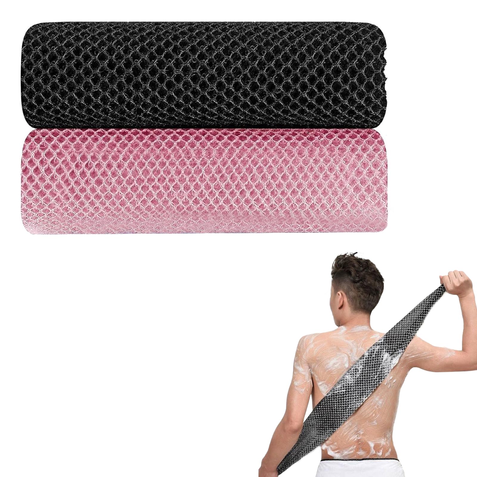 Bettinay 2PCS Exfoliating Shower Towel, Japanese Back Deep Exfoliator Cloth, Natural Body Exfoliator Bath Scrub Loofah for Men Women