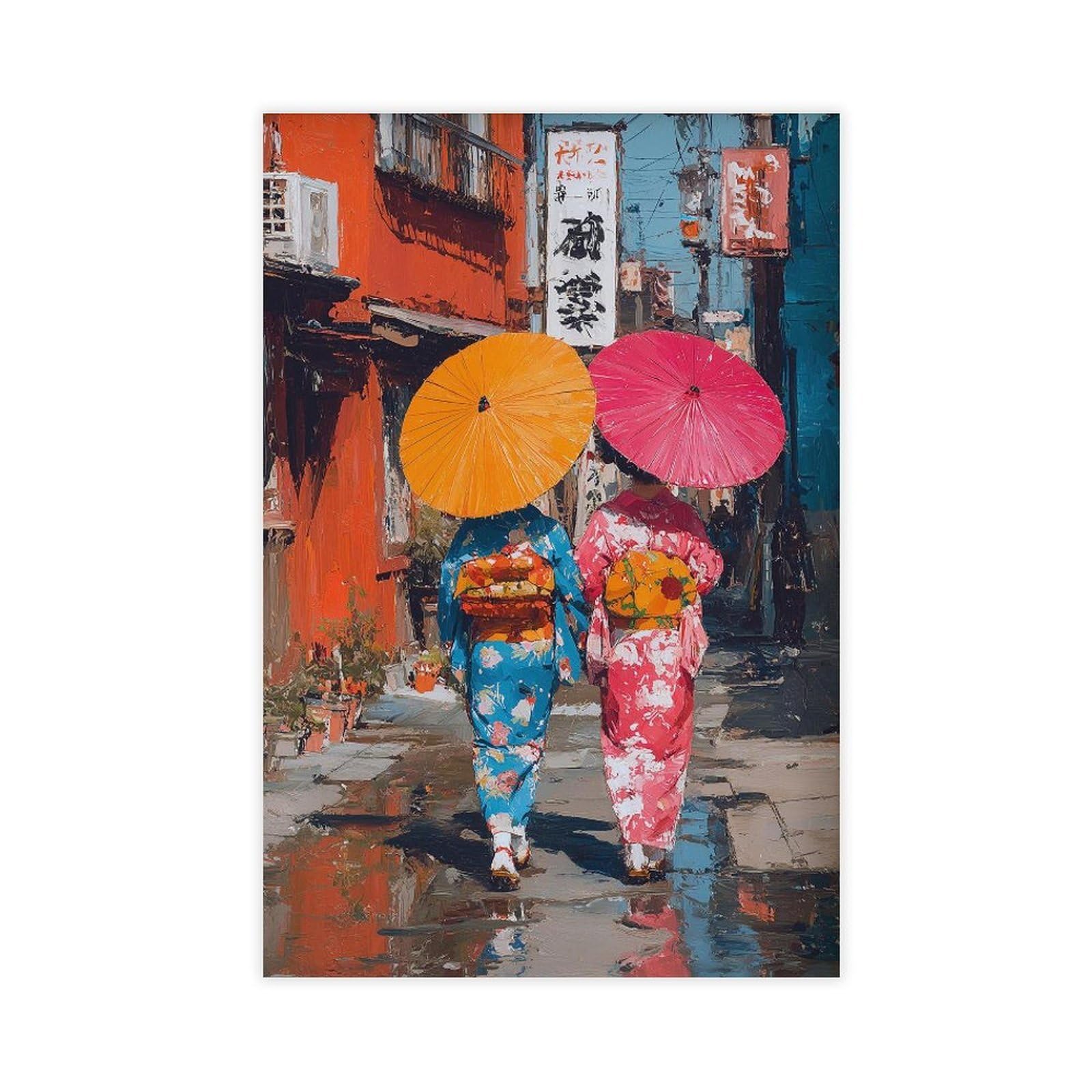 QNVJQKDSI Japanese Geisha Street Art Poster Canvas Poster Bedroom Decor Landscape Office Room Decor Gift 24" L X 36" W