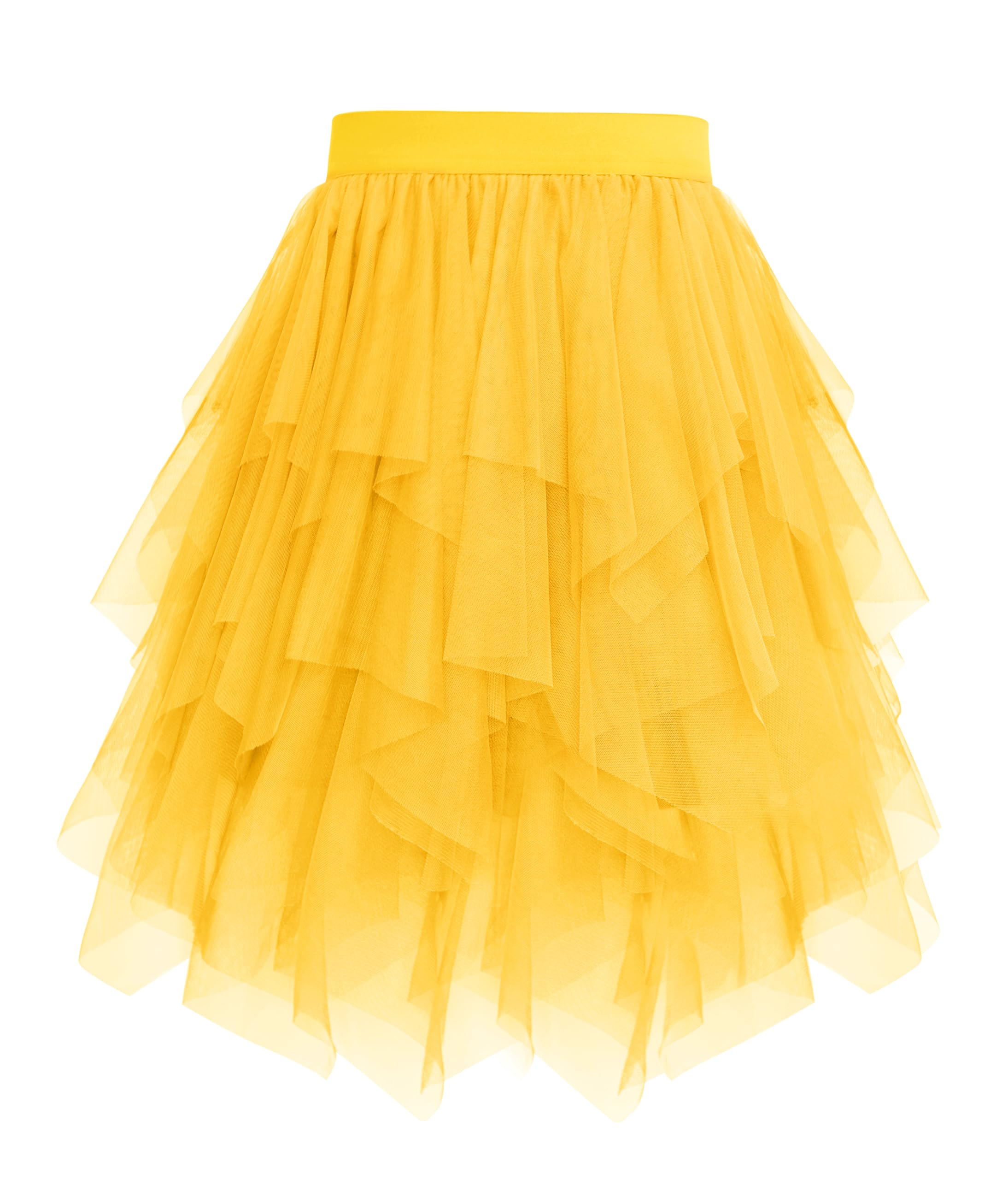 Vlazom Women's Tulle Tutu Skirts A-line Vintage Rockabilly Tutu Skirt 4 Layered Petticoat for Music Festivals, Carnivals, Holiday Parade,Halloween Yellow, L-XL