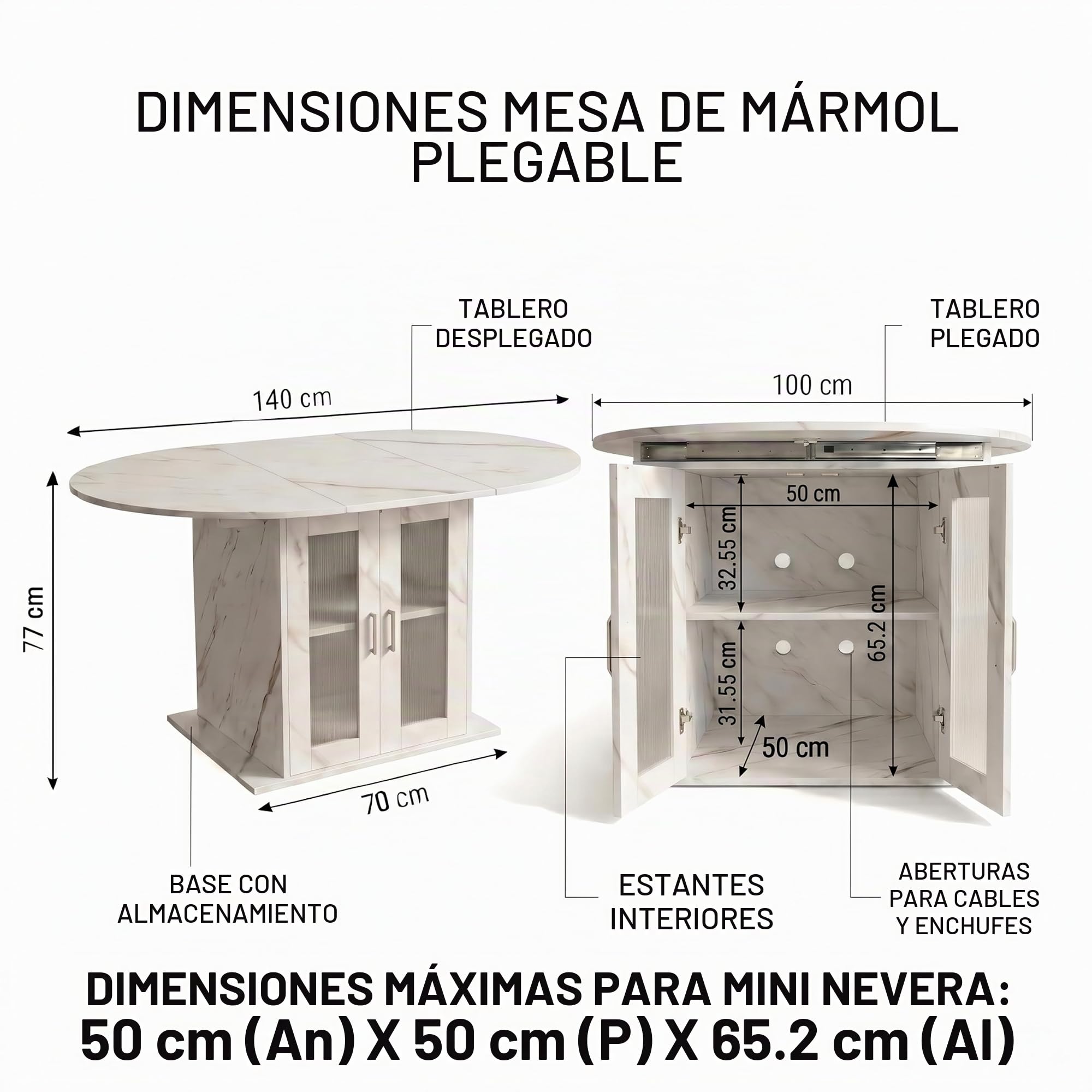 Mesa de comedor extensible ovalada 100/140 x 100 x 77 cm