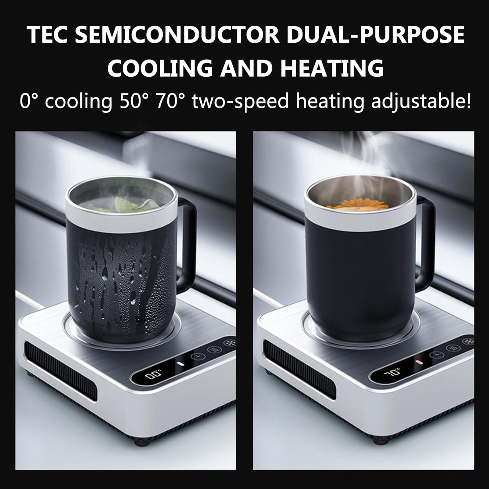 Taza de enfriamiento rápido, Posavasos con función de Calentamiento y enfriamiento, función USB de Doble Uso para Mantener frío y Calor, Control de Temperatura