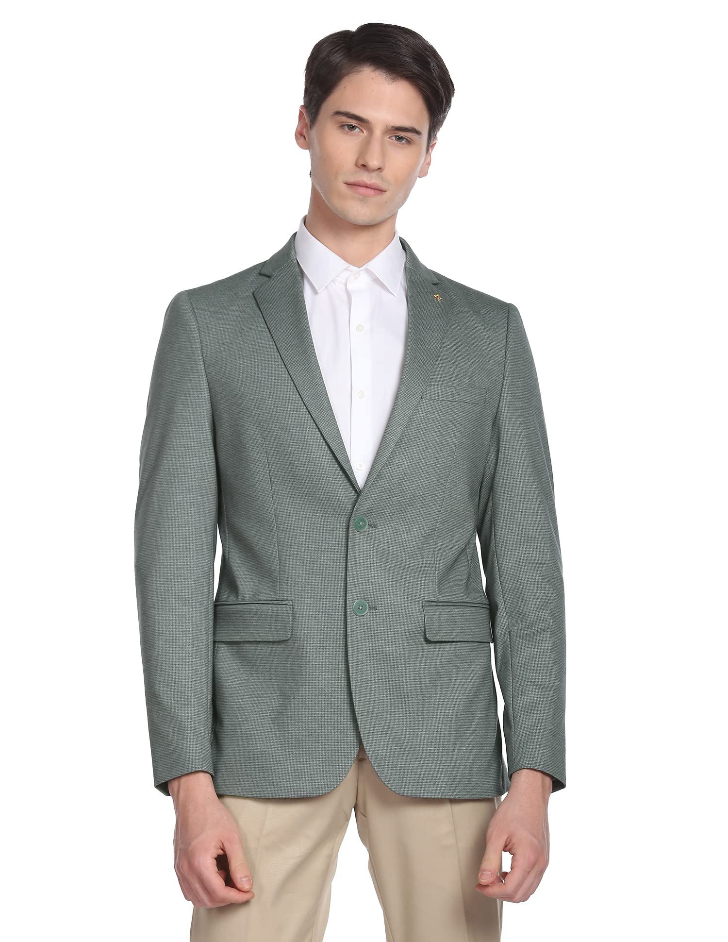 Men's Zero Calorie Slim Fit Dobby Single Breasted Blazer Green-image-46