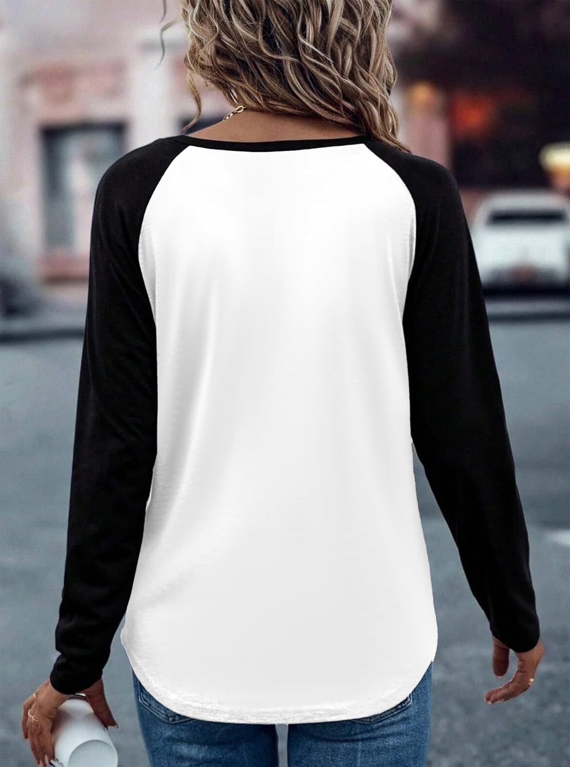 Hilinker Women's Long Sleeve Graphic Tees Color Block Tops Casual Loose Crew Neck T Shirts - Image 2