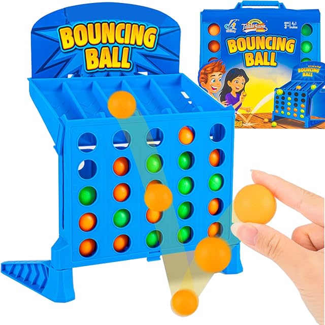Link 4 Shots Game, Bouncing Ball Game Toys for 3-12 Year Old Boys Girls Bounce 4 Ping Pong Game in a Row Game Travel Game Bounce Off Party Game - Gifts for Kids 3+ Year Old