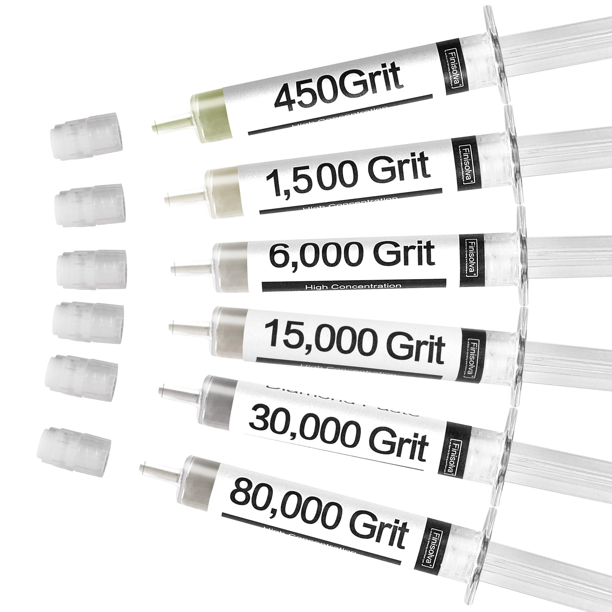 Diamond Polishing Compound Kit of 6 Polishing Lapping Paste 80,000 to 450 Grit for Glass Watch Marble Metal Resin Rock Jewelry Etc. with High Concentration of Diamond Powder Scratch Remover Repair