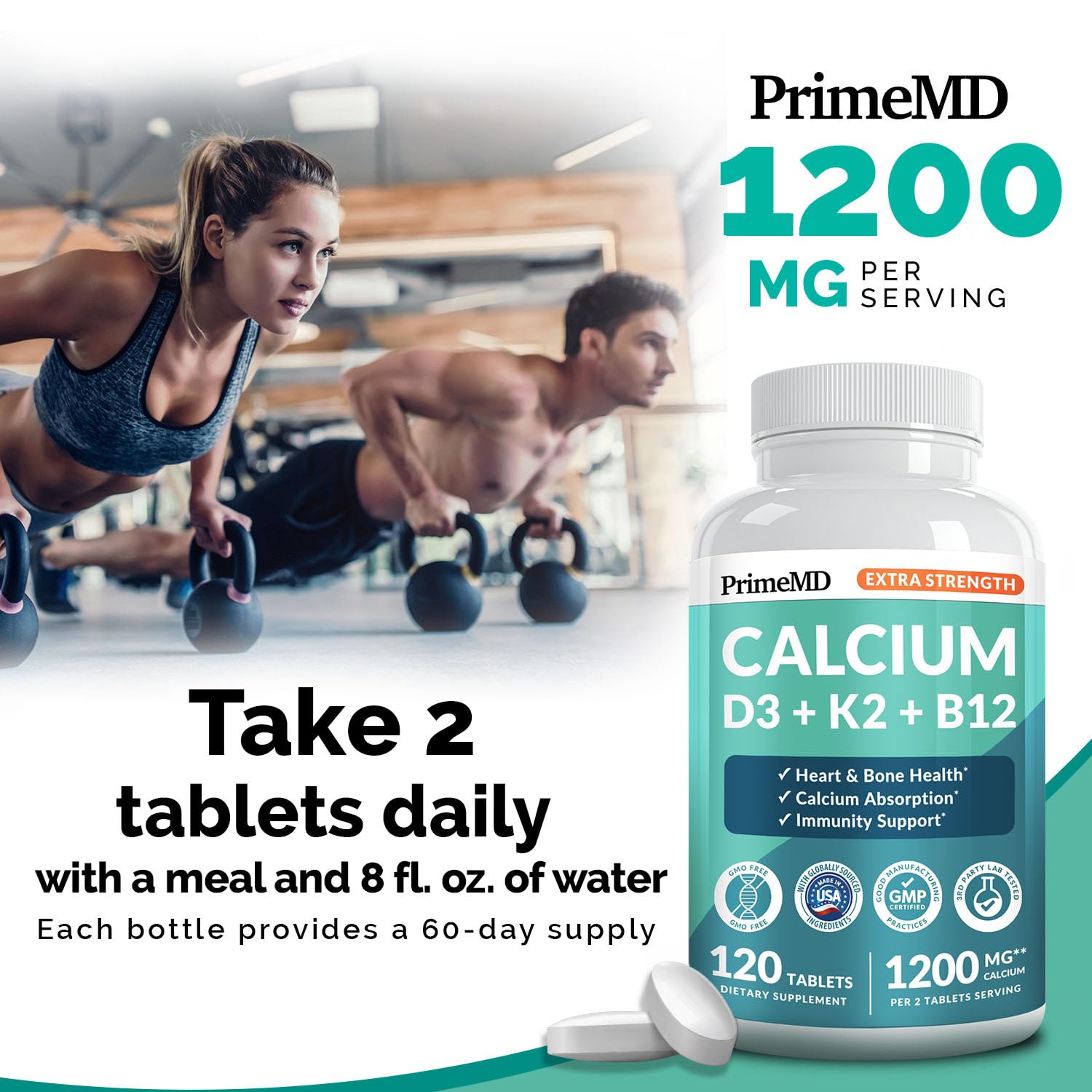PrimeMD 4-in-1 Calcium 1200mg, Vitamin D3 K2 5000IU, Vegan Non-GMO, 120ct — Amazon image 7