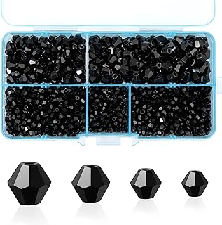 Bicone Crystal Beads for Jewelry Making, Lot 850pcs 3mm 4mm 6mm 8mm Black Faceted Bicone Shaped Glass Beads for DIY Craft ...