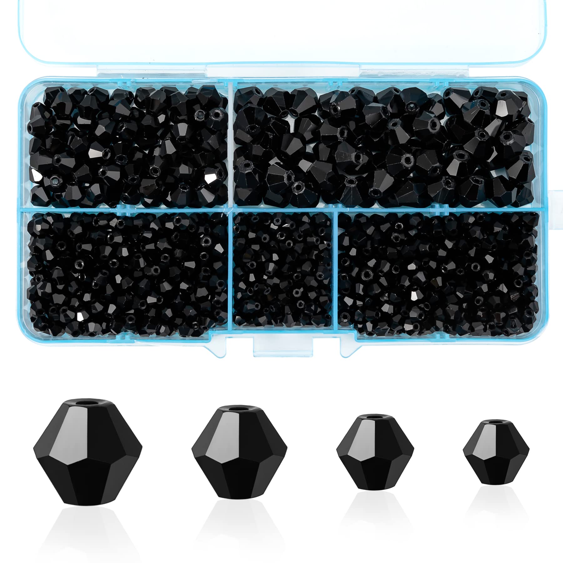 100 Facettierte Glasperlen 8 Mm – Schwarz, Doppelkegelig, Für Schmuck DIY & Deko