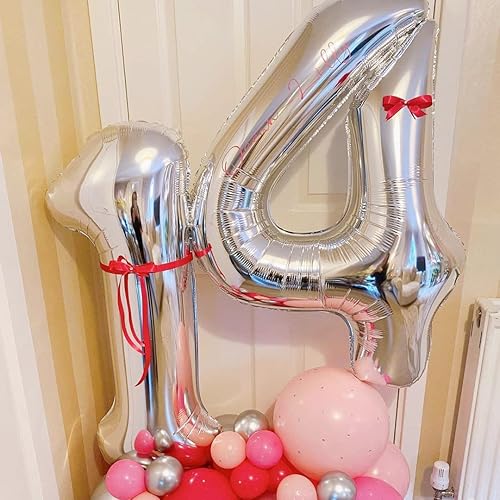 Miniatura 6 de Globos plateados con el número 40, globos de 40 pulgadas, globos de aluminio de Mylar de 40 pulgadas para fiesta de cumpleaños de 40 años,