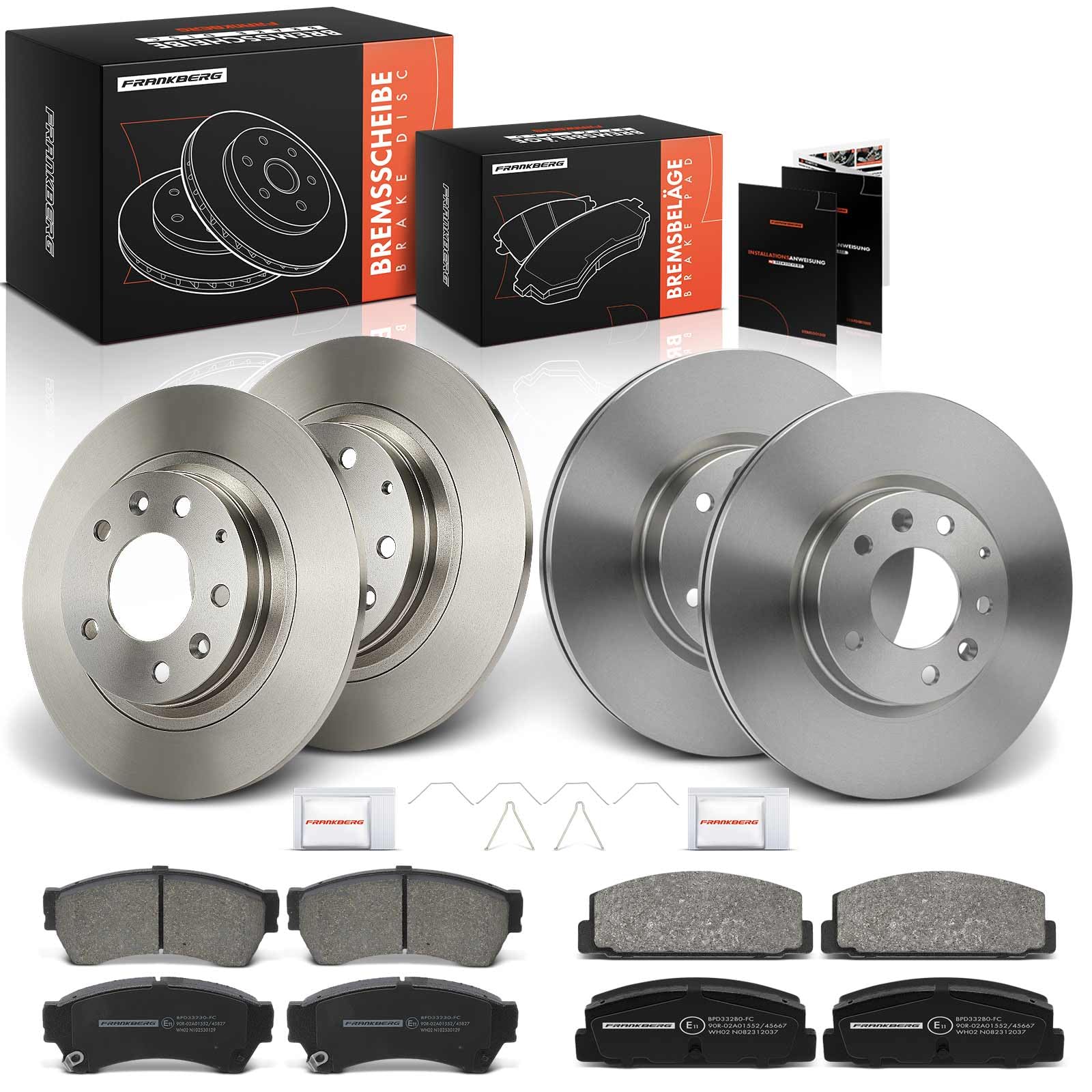 Frankberg 8 pastillas de freno + 4 discos de freno delanteros y traseros | GSYD3323Z; Compatible con: 6 Combi GH, 6 Saloon GH, 6 Hatchback GH