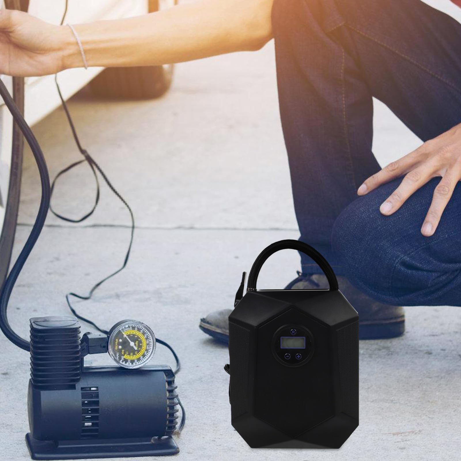 Tragbare Autoreifen Luftpumpe 12v aus Abs und Kupfer mit Digitalanzeige