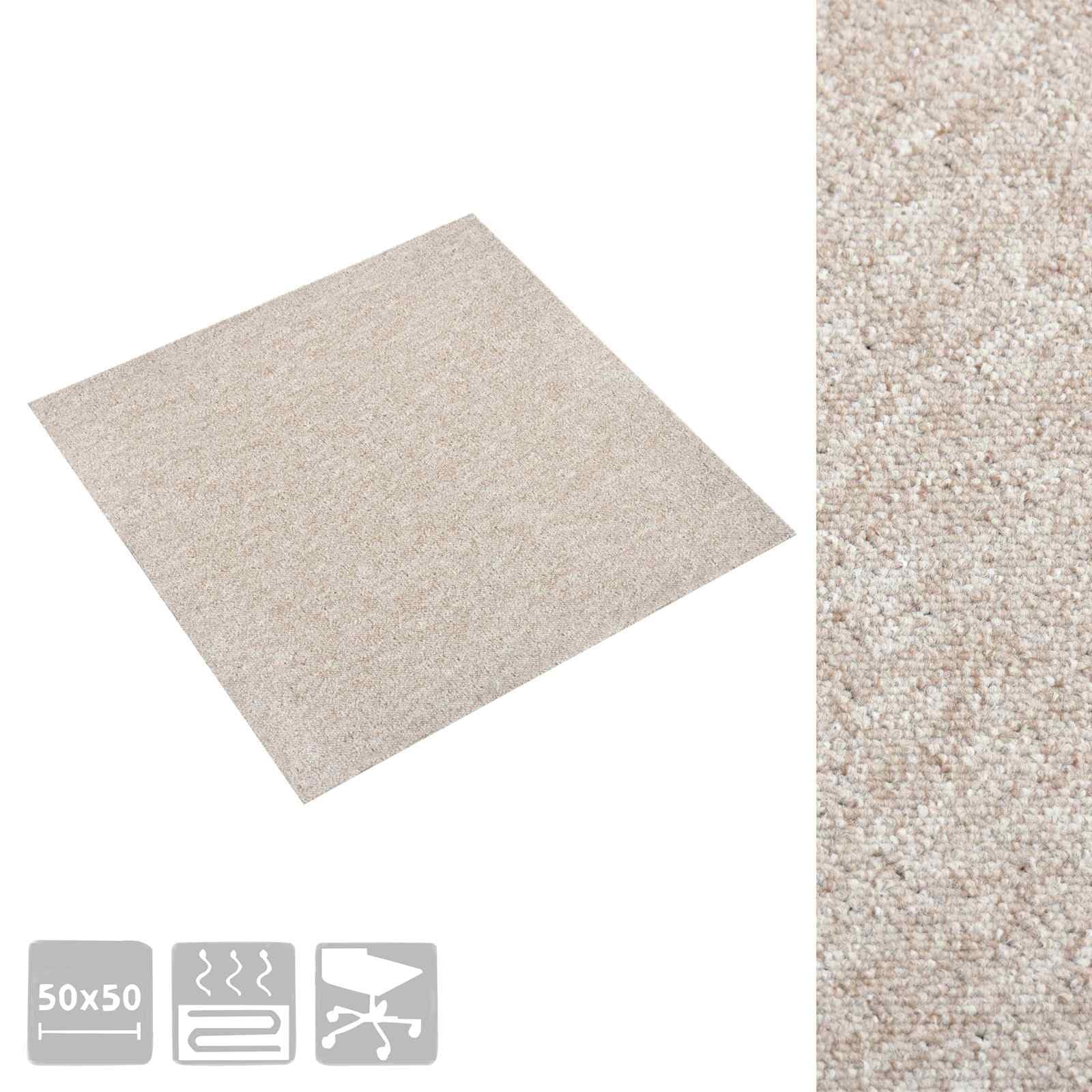 Lot de 20 dalles de moquette, beige clair, 50 x 50 cm, revêtement de sol en polypropylène, panneaux modulaires pour salon, bureau et couloir, surface totale de 5 m², design facile d'entretien