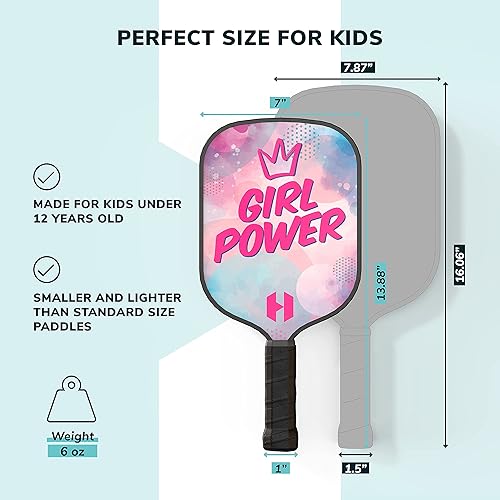 Miniatura 2 de Helium Paleta de pickleball para niños, (2 unidades, POW! y Girl Power), tamaño infantil, núcleo de panal ligero, cara de golpe de grafito, agarre