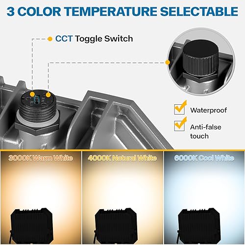Miniatura 3 de Leddictive Paquete de 2 focos LED para exteriores, 3CCT 300040006000K seleccionables 100W 10000LM reflector exterior luz de trabajo con enchufe de