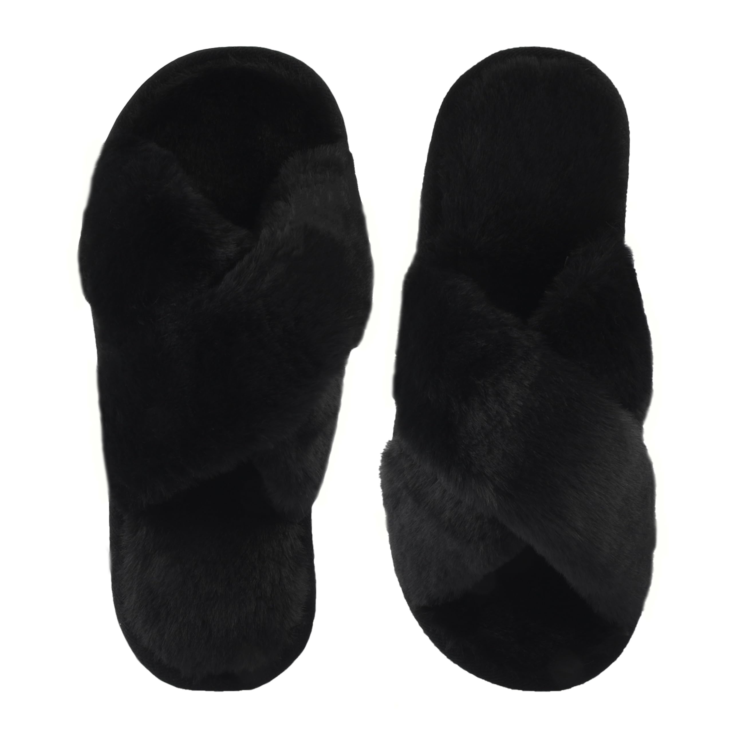 Slippers for Women Fuzzy Cross Band Open Toe Memory Foam Slides Non-slip House Slippers Cozy Soft Bedroom Hospital