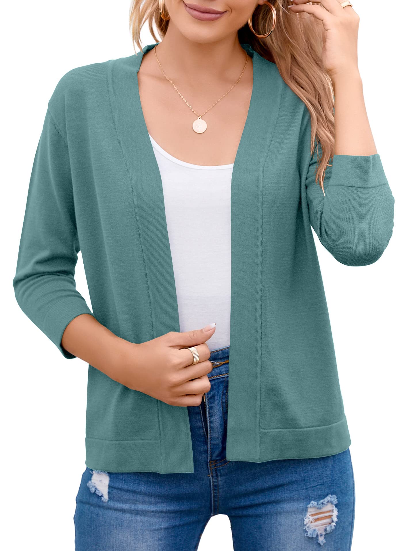 Bettysays Women's 3/4 Sleeve Open Front Cropped Cardigan Sweater Elegant Shrugs for Women