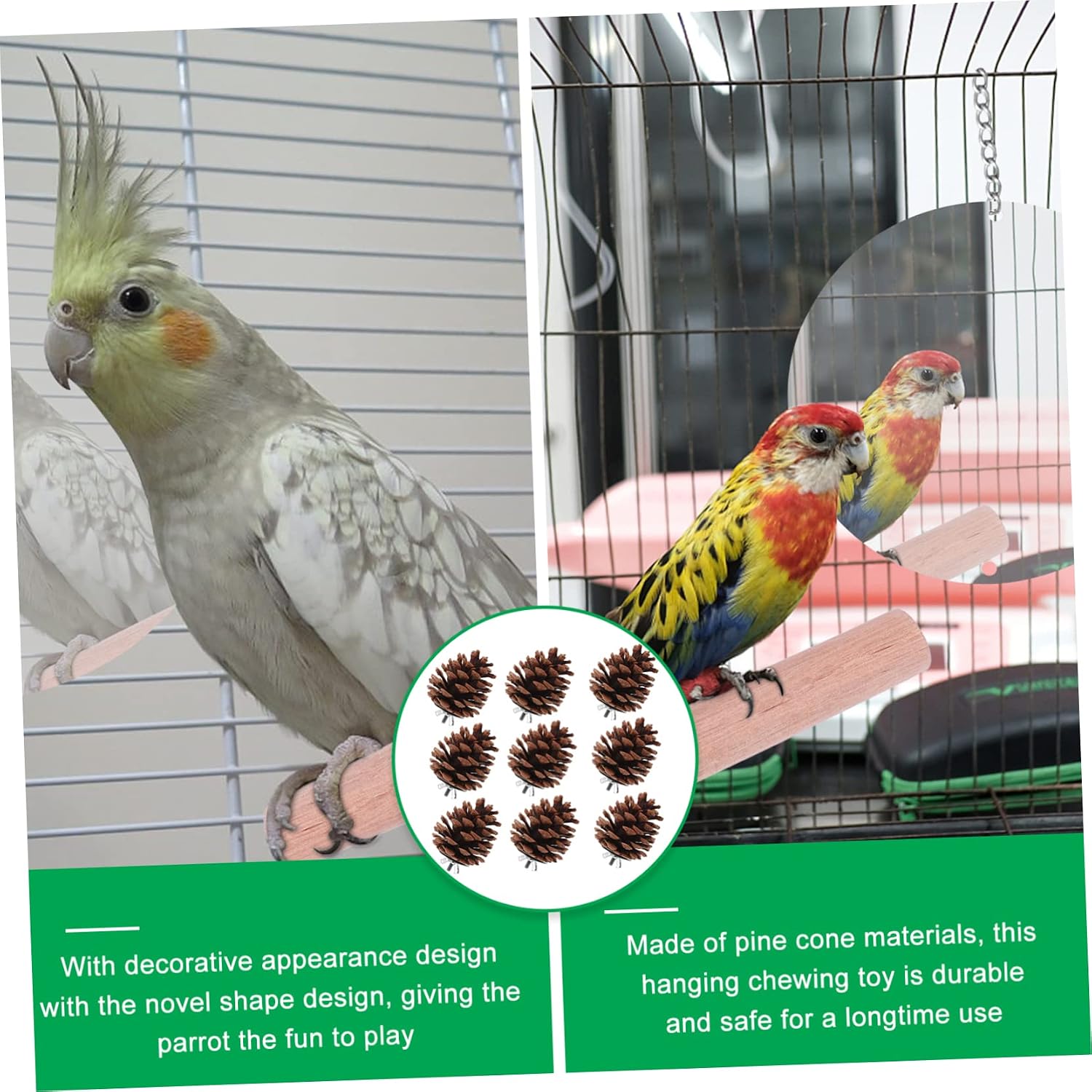 Abaodam Bird Parrot Toy Pine Cone Chewing Toy Set for Medium Birds Parakeet Finch Budgie