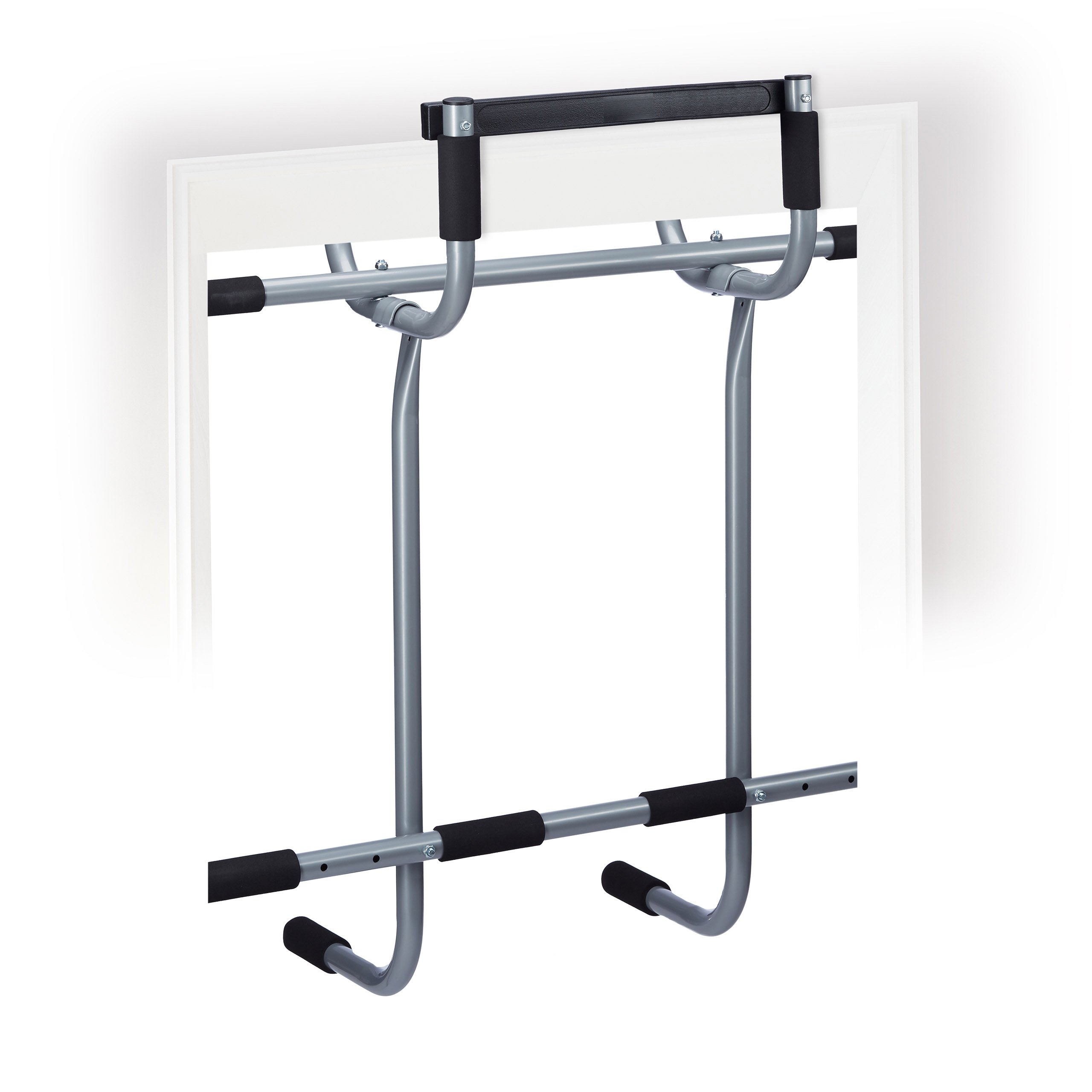 Relaxdays Sbarra Porta, 2 Pezzi, 100 x 92 x 52 cm (a x l x p), Manico Imbottito, Senza Viti, Home Trainer, Argento/Nero