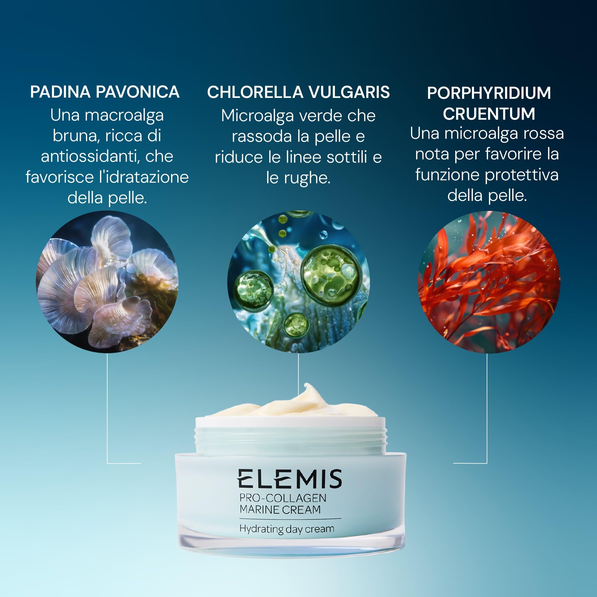 Elemis Marine Pro-Collagen Cream SPF30, Crema idratante quotidiana antirughe, Gel-crema leggero per tutti i tipi di pelle, Morbidezza, Luminosità, Protezione, 50 ml