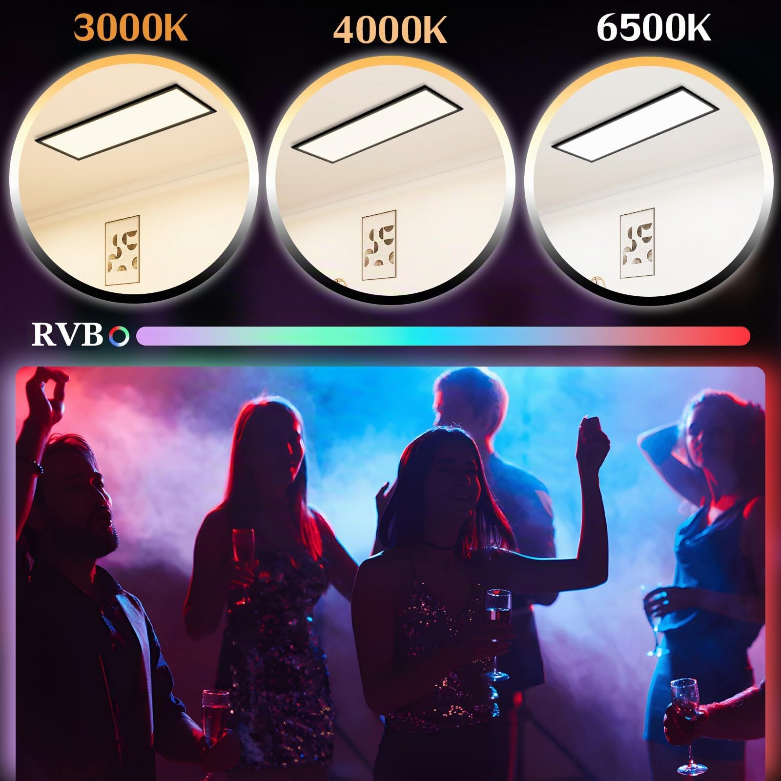 CBJKTX LED Panneau 100x25 à intensité variable plafond RGB changement de
