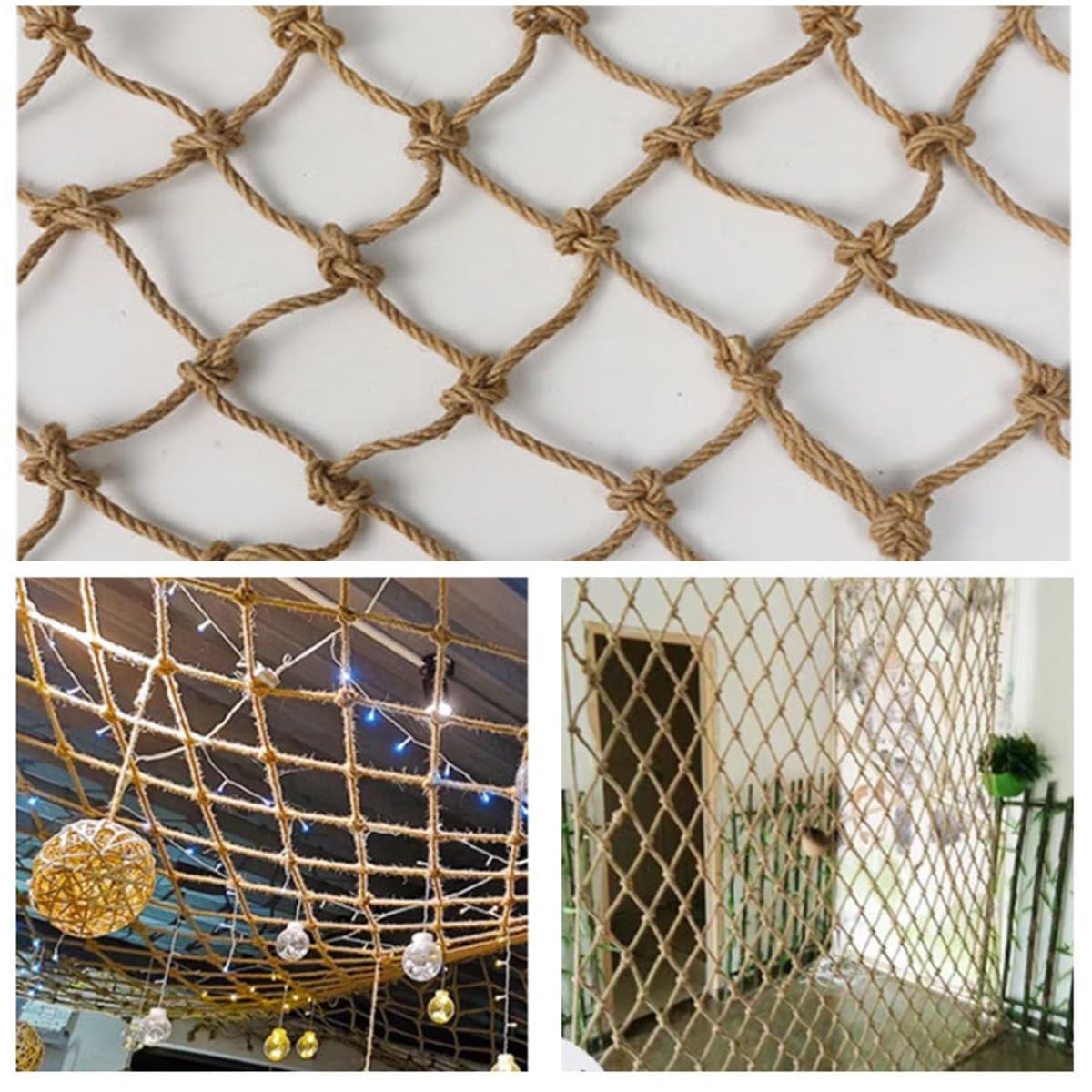 Umweltfreundliches, handgefertigtes Jute-Netz für Pflanzenunterstützung und Treppensicherheit, individuelle Größe (1 x 1 m, 12 mm), ideal für Spielbereiche im Innen- und Außenbereich, langlebige und