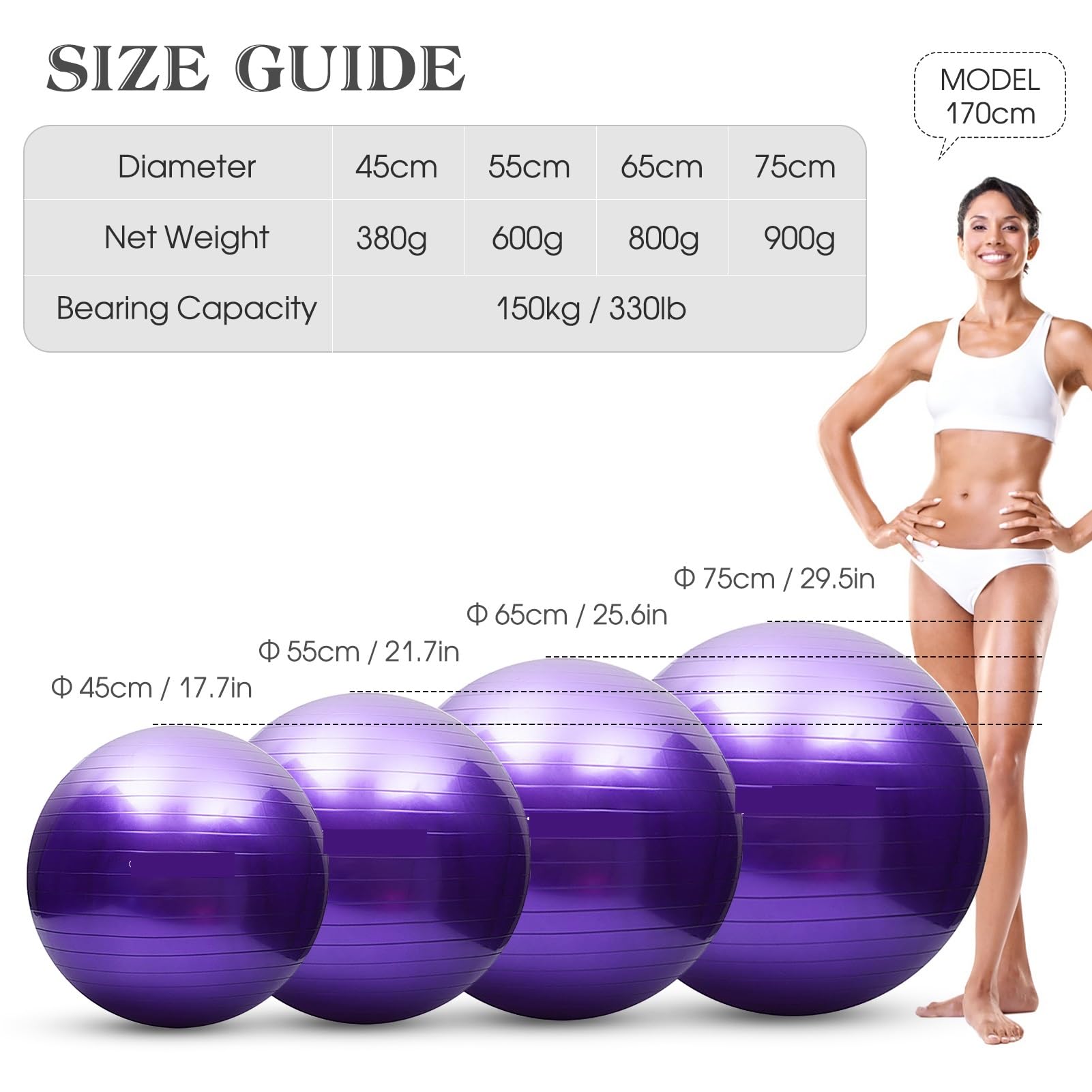 Palla da Yoga Anti-Scoppio da 65 cm / 75 cm Palla for Equilibrio di stabilità Pilates Barre Palla for Esercizi di Fitness Fisico con Pompa ad Aria per Pilates, Esercizi(Pink 65cm)