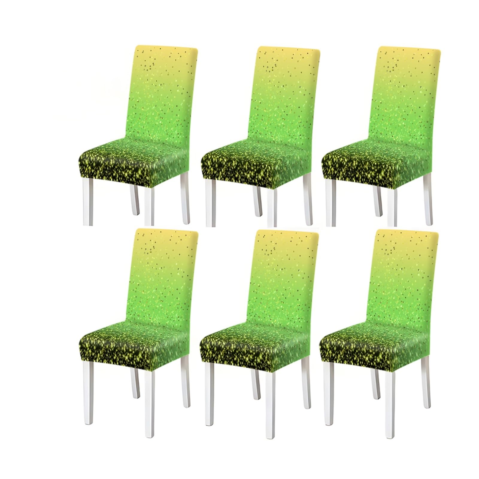 KXUAUV Glow Sparkle Dining Chair Covers Set Of 2/4/6, Stretch Washable High Back Chair Slipcovers, Green Gradient Firefly Light Design Seat Protectors for Restaurant Hotel Party(6PCSChair cover)