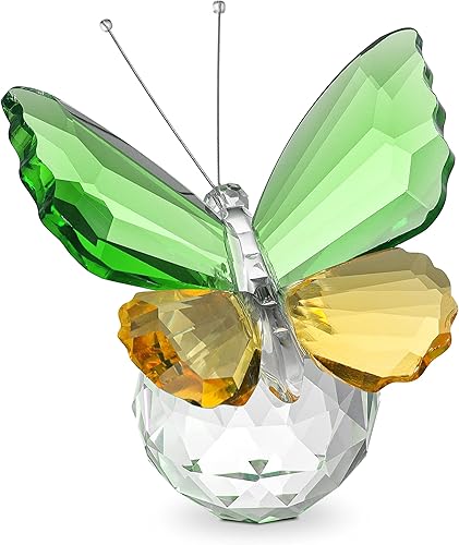 LONGSHENG - SINCE 2001 - Figuras de mariposa de cristal, mariposa amarilla verde voladora con base de bola, adorno de vidrio, pisapapapeles