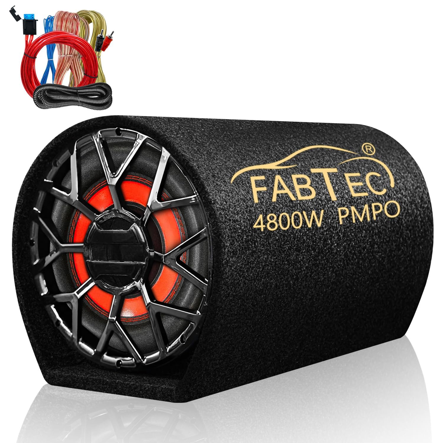 FABTEC 10 Inch Active Super Bass Tube Subwoofer for Car with Inbuilt Amplifier 4800W with Amplifier Wire Kit (Grey)-picture-11