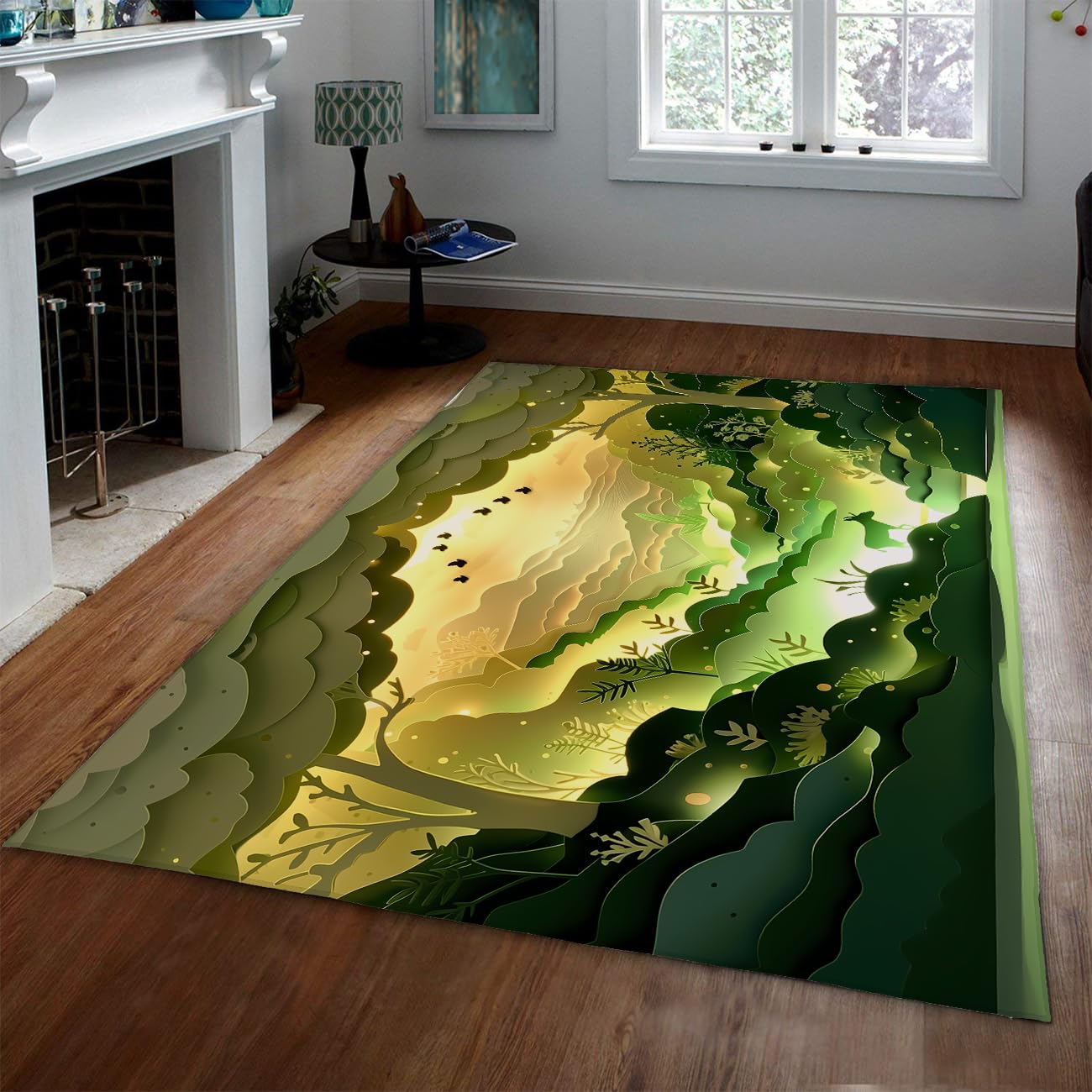 Tapis forêt style papier découpé 120x170cm ultra doux et antidérapant