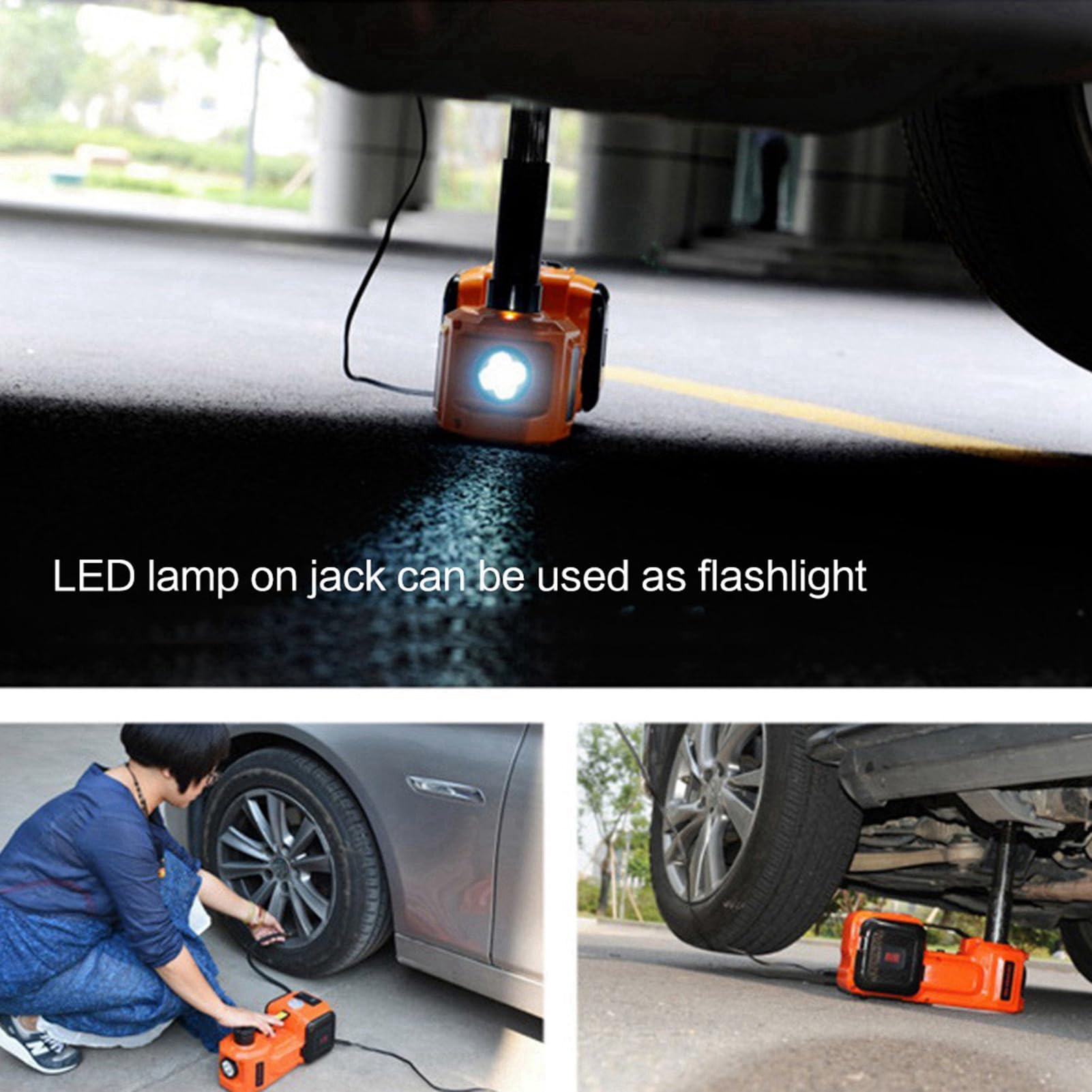 Gato Hidráulico Eléctrico 5 Toneladas, Kit Ruedas 12V con Maletín Plástico, Equipo Asistencia Carretera con Linterna LED, Rango Elevación 135-360mm