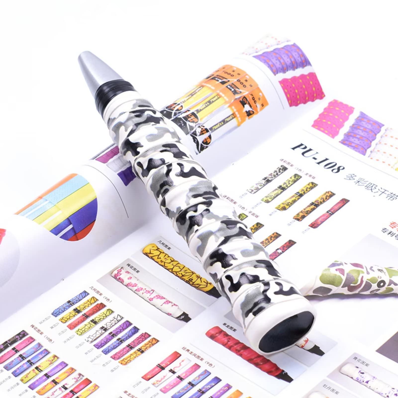 Baseball Bat Grips 0.8mm Camouflage Grip Tape Replacement for Baseball Tennis Badminton Racquet - White