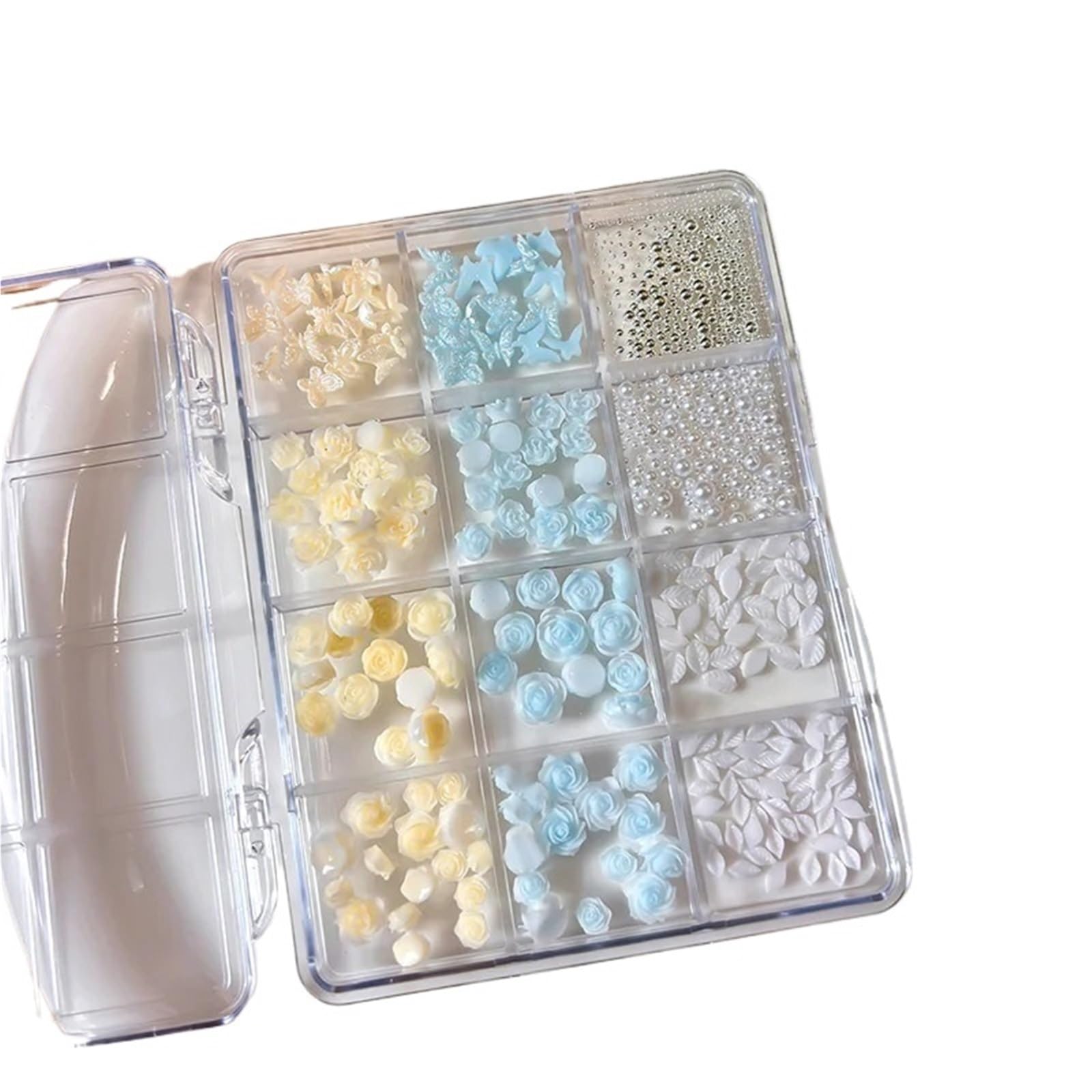 2 Boxes Nail Charms Resin Rose Butterfly Mixed Camellia Pearl Dopamine Spring Summer Art Decorations(12KH-58)