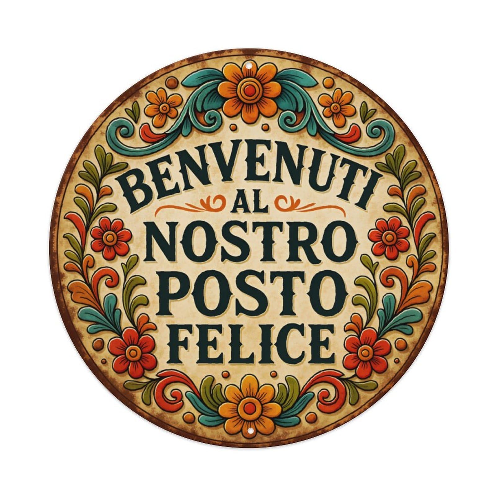 Italian Floral Welcome Aluminium Sign 20x20cm